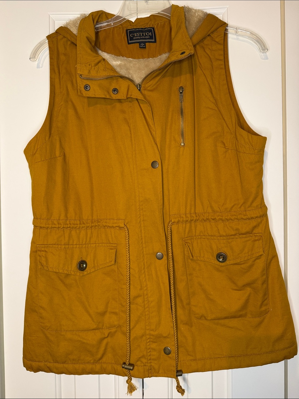 Cesttoi Women's Hooded Utility Vest in Mustard